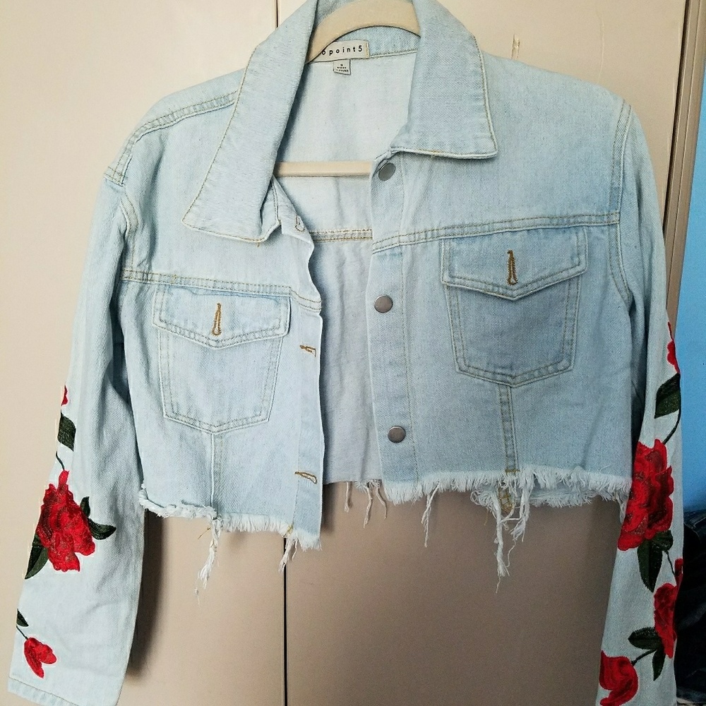 Distressed blue Jean crop jacket